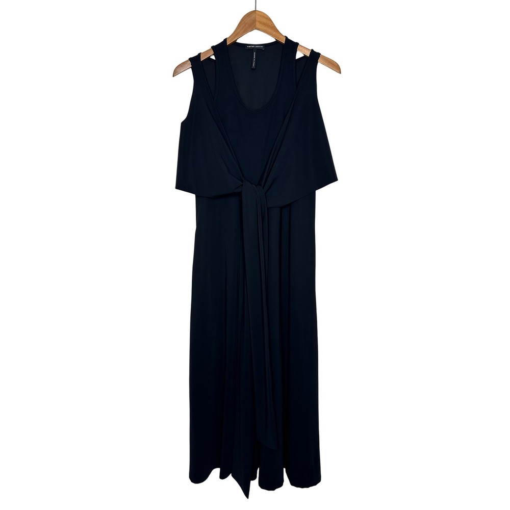 Sarah Pacini Midi Maxi Dress Size 1 Small Black Front Drape Tie Italy Minimalist